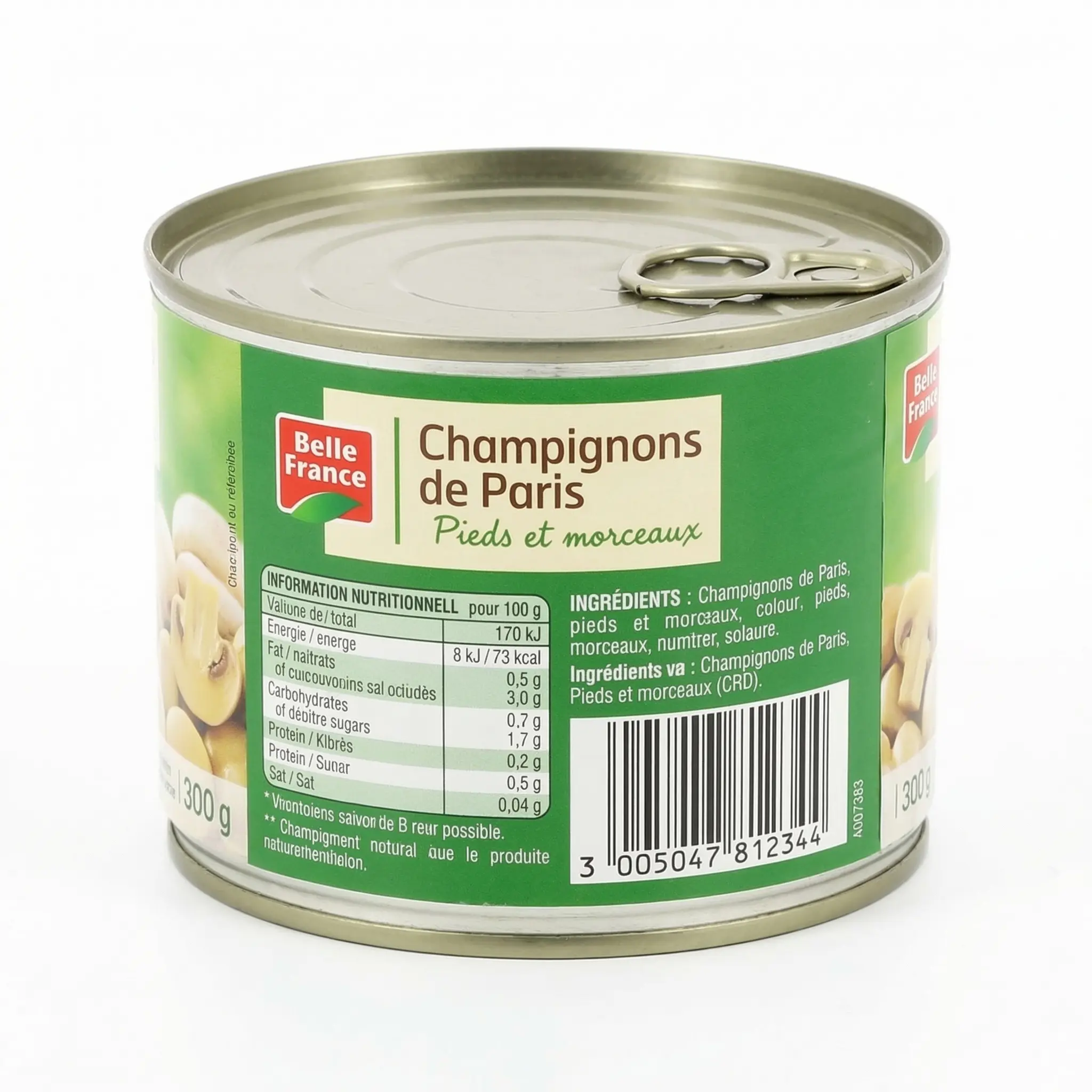 Vue latérale conserve champignon Rojet 425ml format pratique
